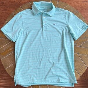 GUC VINEYARD VINES PERFORMANCE POLO SZ KIDS XL AQUA & WHITE STRIPE